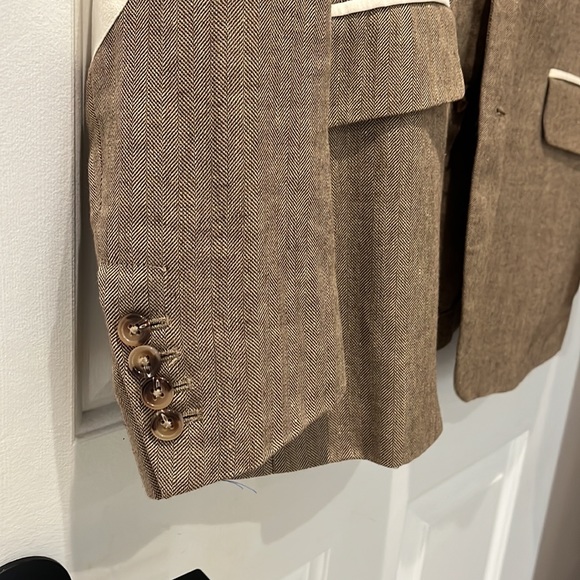 Linen Blazer Vicomte A. 2-Button Light Brown(Tan)/Cream Large EUC - Picture 3 of 14